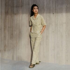 Mod Ref Checker print linen blend set